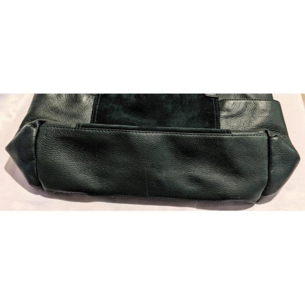 Michael Kors Dark Green Pebbled Leather and Suede Satchel Tote Zipper Detail EUC - Picture 7 of 13